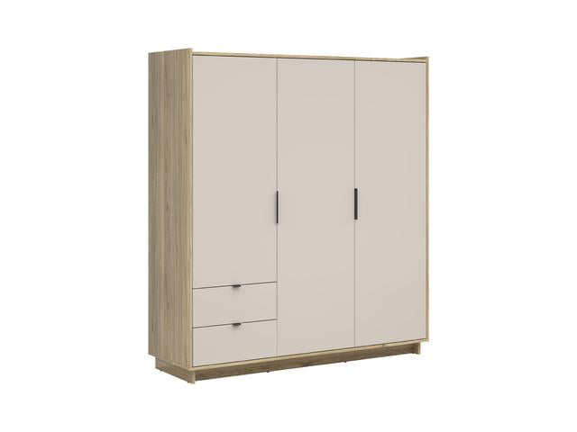 Dalva Wardrobe — 3 Doors, 2 Drawers, Hanging Rail & Shelves, Japandi Style, Mauvella Oak & Kashmir