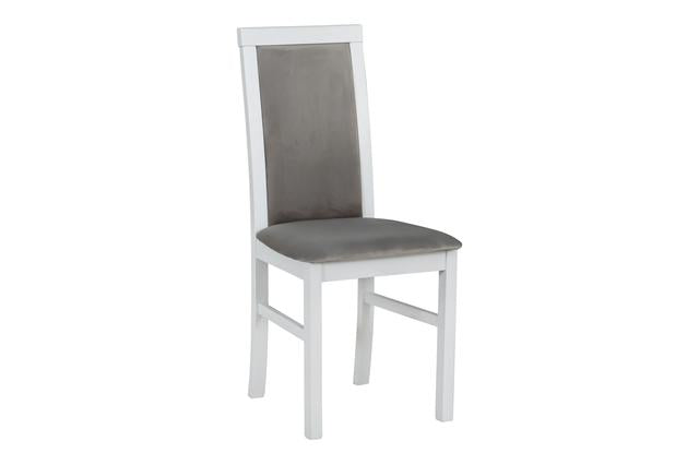 Como Upholstered Dining Chair — Grey Fabric & White Frame, Minimalist Design