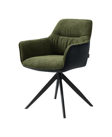 Akita Swivel Dining Chair – Green | Soft Upholstered Seat & Black Metal Legs