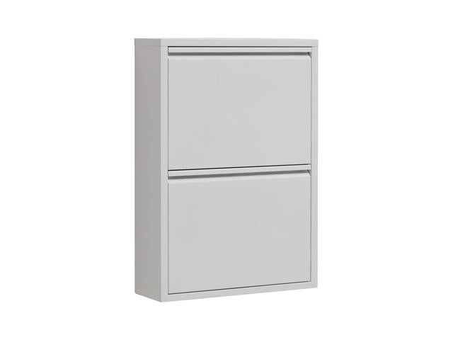 Fly 2K Metal Shoe Cabinet 50×70.5 cm – 2 Tilt-Out Compartments, Only 15 cm Deep | White