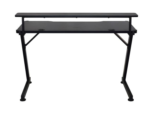Black — Gaming Desk | 120 × 64 cm | Headphone Hook & Cup Holder | Cable Management