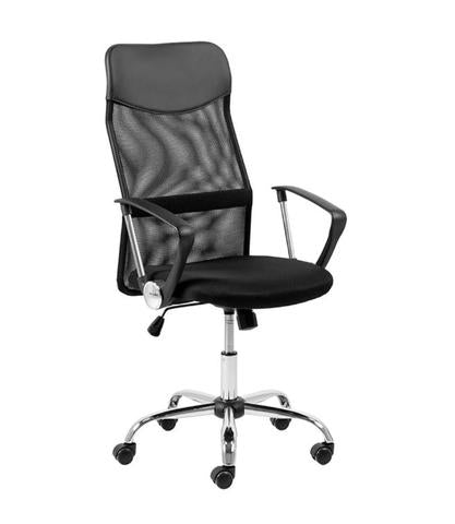 Alex Mesh Back Office Chair – Black | TILT Mechanism | Breathable Mesh Back | Chrome Base | Angled Armrests | 60×61×107–117 cm