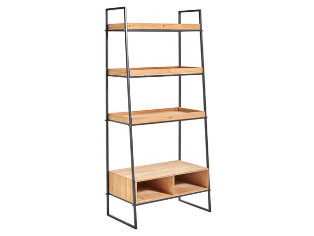 Coburg Bookcase – Black & Natural Wood | Open Shelves | 64.5×140×35.5 cm | Living Room & Home Office