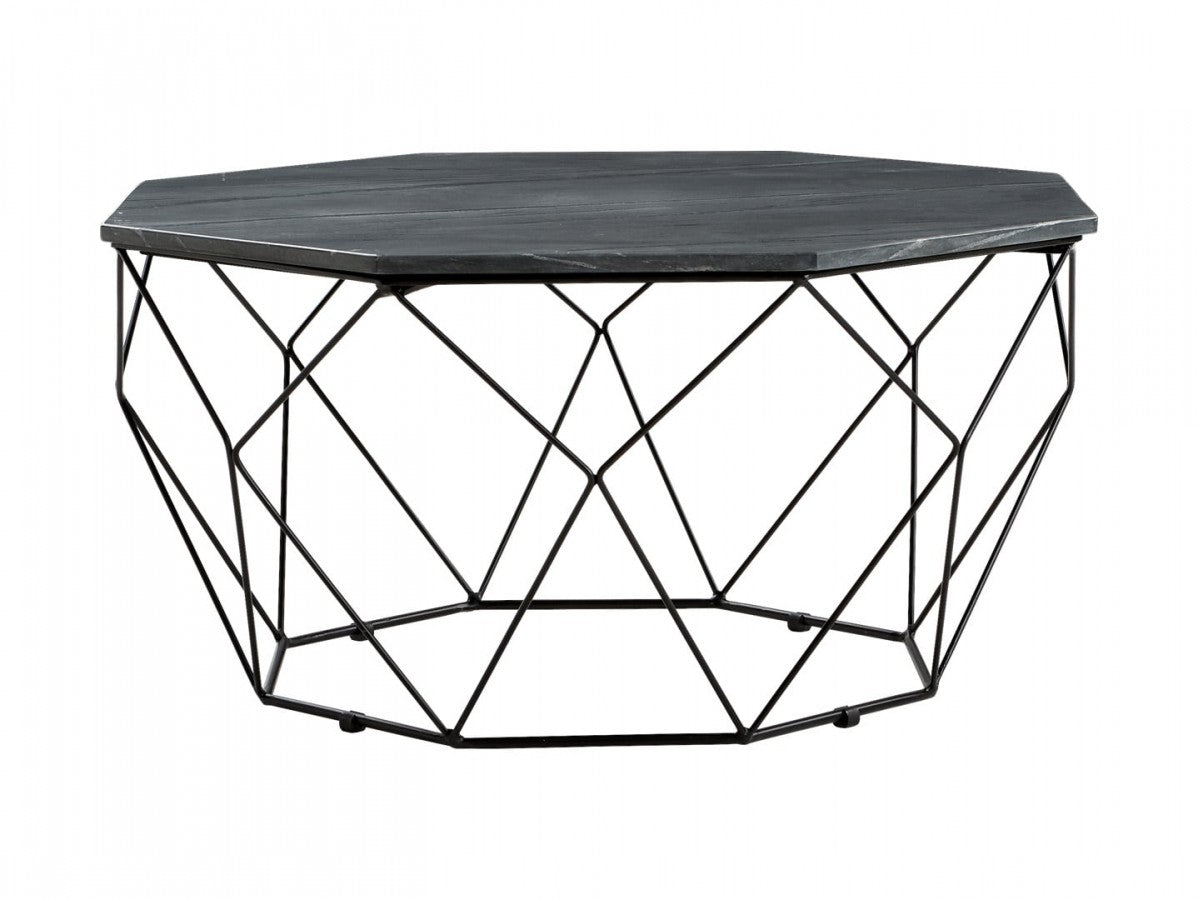 Aida — Octagonal Marble Coffee Table | 84 × 84 cm | Black | Metal Base