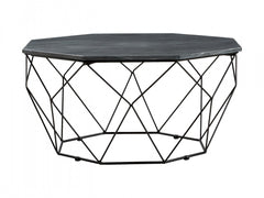 Aida — Octagonal Marble Coffee Table | 84 × 84 cm | Black | Metal Base
