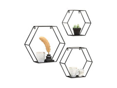 Dana Hexagon Wall Shelves – Set of 3 | Black Metal | Arrange Freely | Loft & Scandi Style