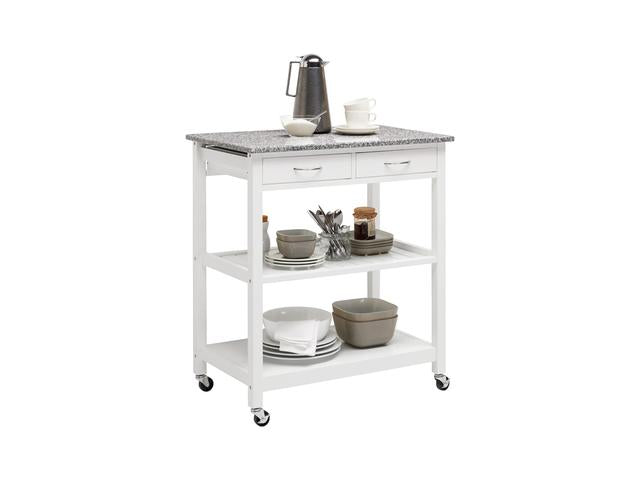 Babette Mobile Kitchen Cart – White / Granite Top | Island on Wheels