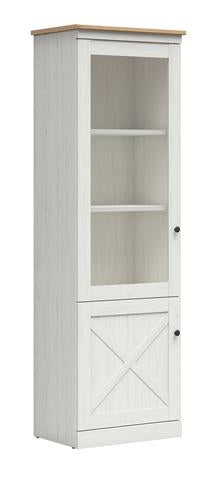 Frija Display Cabinet 63 cm – Andersen Pine White & Artisan Oak, Glazed Upper Door, Shelves