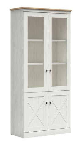 Frija Tall Display Cabinet — 2 Glazed Upper Doors, 2 Solid Lower Doors & Internal Shelves, Andersen Pine White & Artisan Oak