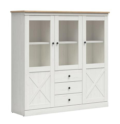 Frija Display Cabinet 153 cm – Glazed Top, Closed Base | Andersen Pine White & Artisan Oak