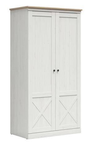 Frija 4-Door Wardrobe with Mirror 103 cm – Andersen Pine White & Artisan Oak, 2 Hanging Rails, Central Shelves