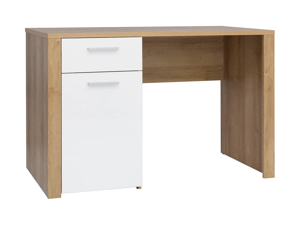 Balder Study Desk 120 cm – Riviera Oak / White Gloss, 1 Drawer & Cabinet
