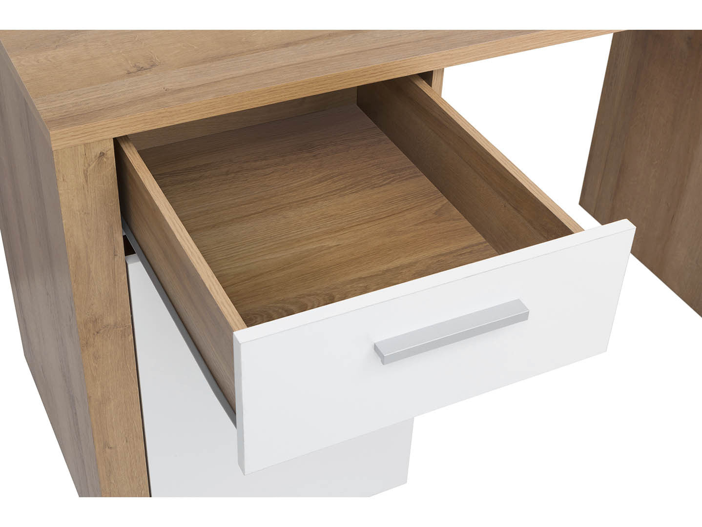 Balder Study Desk 120 cm – Riviera Oak / White Gloss, 1 Drawer & Cabinet