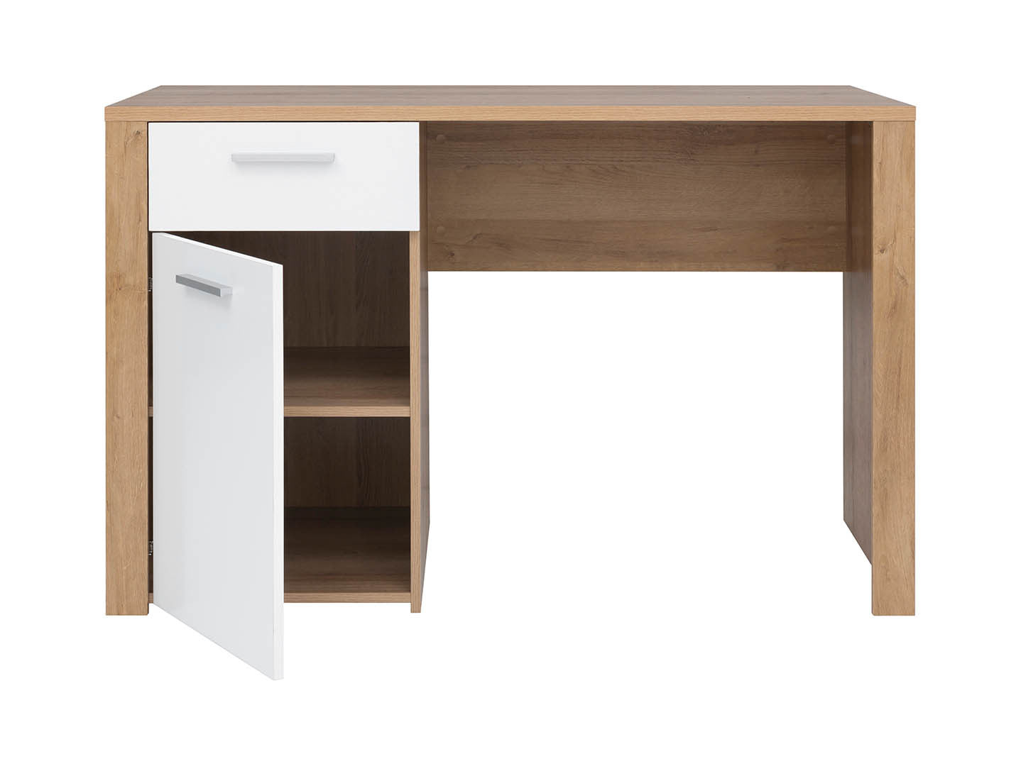 Balder Study Desk 120 cm – Riviera Oak / White Gloss, 1 Drawer & Cabinet
