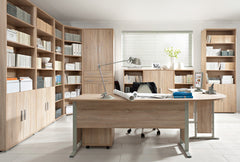 BRW Office Desk 150 cm – Sonoma Oak, Aluminium Frame, Corner-Extendable