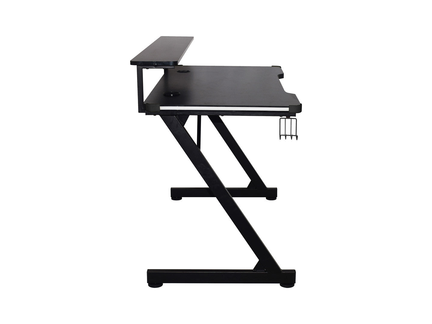 Black — Gaming Desk | 120 × 64 cm | Headphone Hook & Cup Holder | Cable Management