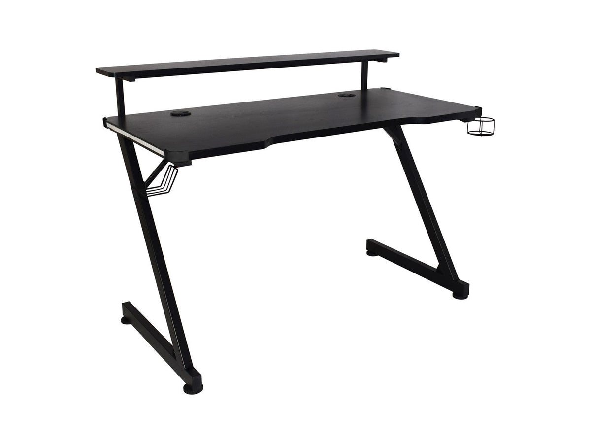 Black — Gaming Desk | 120 × 64 cm | Headphone Hook & Cup Holder | Cable Management