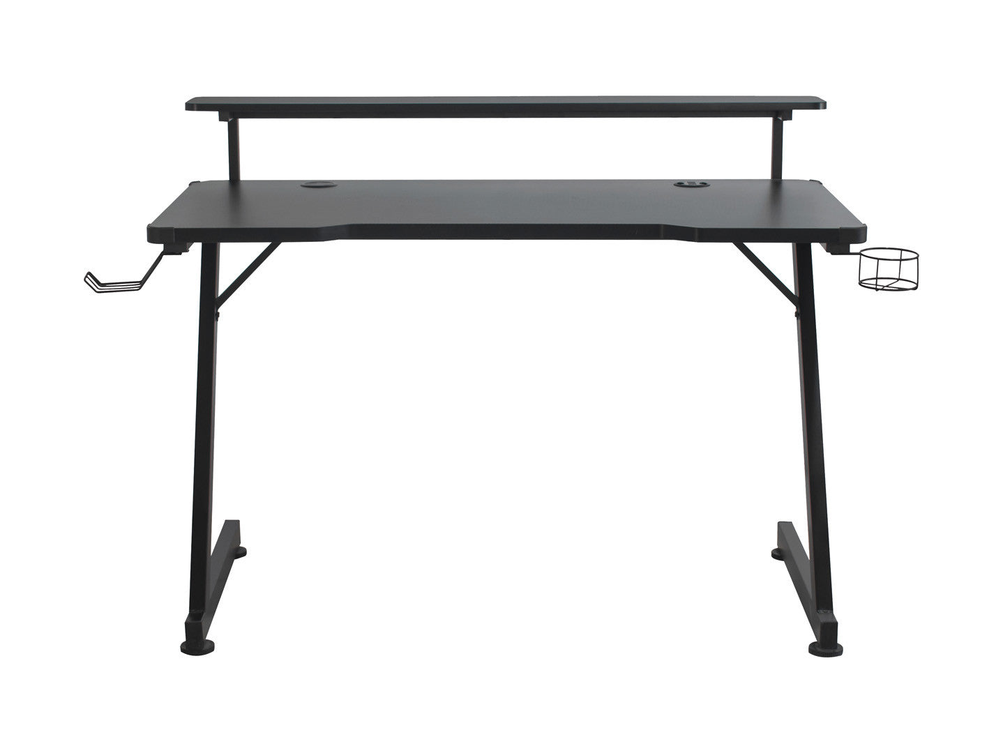 Black — Gaming Desk | 120 × 64 cm | Headphone Hook & Cup Holder | Cable Management