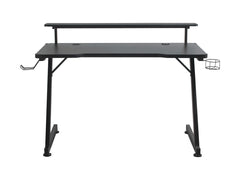 Black — Gaming Desk | 120 × 64 cm | Headphone Hook & Cup Holder | Cable Management