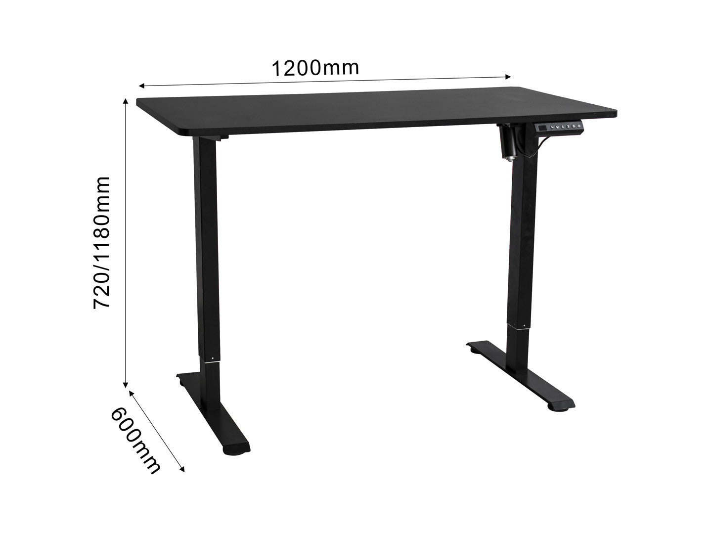 Emil 2 Electric Height-Adjustable Gaming & Standing Desk – Black | 120×60 cm | 72–118 cm Height Range | Scratch-Resistant Melamine