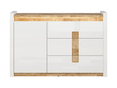 Alameda Chest of Drawers – 3 Drawers, 1 Door & LED Under-Top Lighting | White Gloss / Westminster Oak | 147×96.5 cm