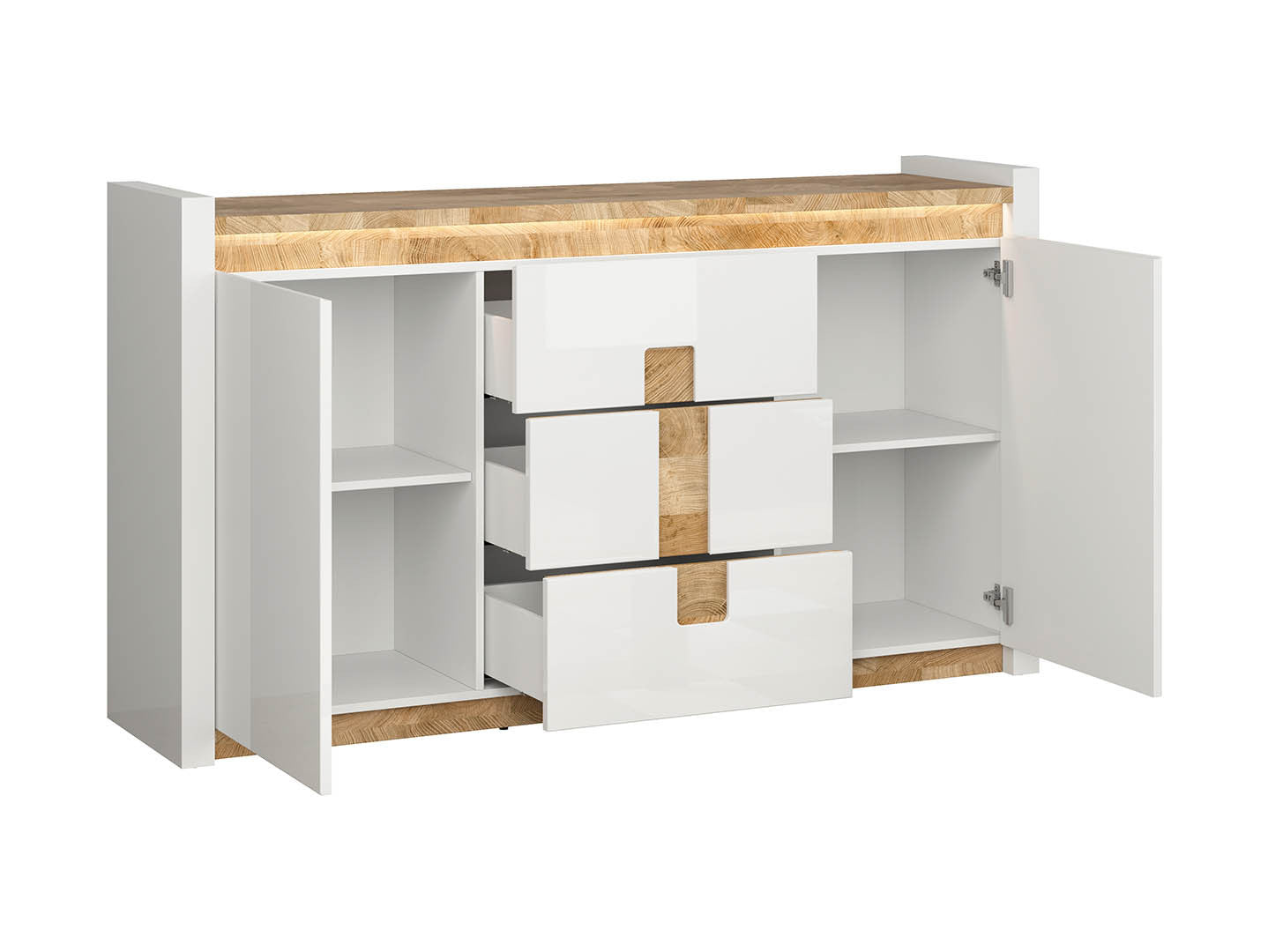 Alameda — Large Chest of Drawers | 172 cm | 3 Drawers & 2 Doors | White Gloss & Westminster Oak