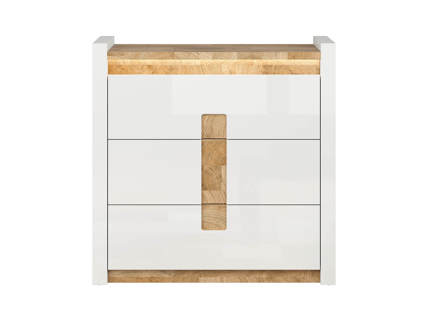 Alameda Chest of Drawers 97 cm – 3 Drawers with LED Under-Top Lighting & Wood-Grain Decor | White Gloss / Westminster Oak