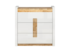 Alameda Chest of Drawers 97 cm – 3 Drawers with LED Under-Top Lighting & Wood-Grain Decor | White Gloss / Westminster Oak