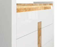 Alameda Chest of Drawers 97 cm – 3 Drawers with LED Under-Top Lighting & Wood-Grain Decor | White Gloss / Westminster Oak