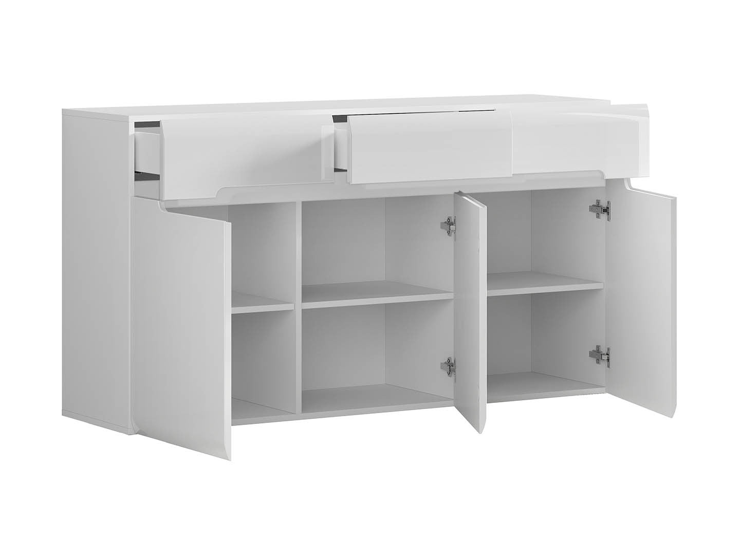 Azteca Trio Chest of Drawers 150cm – White & White Gloss | 3 Doors, 3 Drawers & Soft-Close