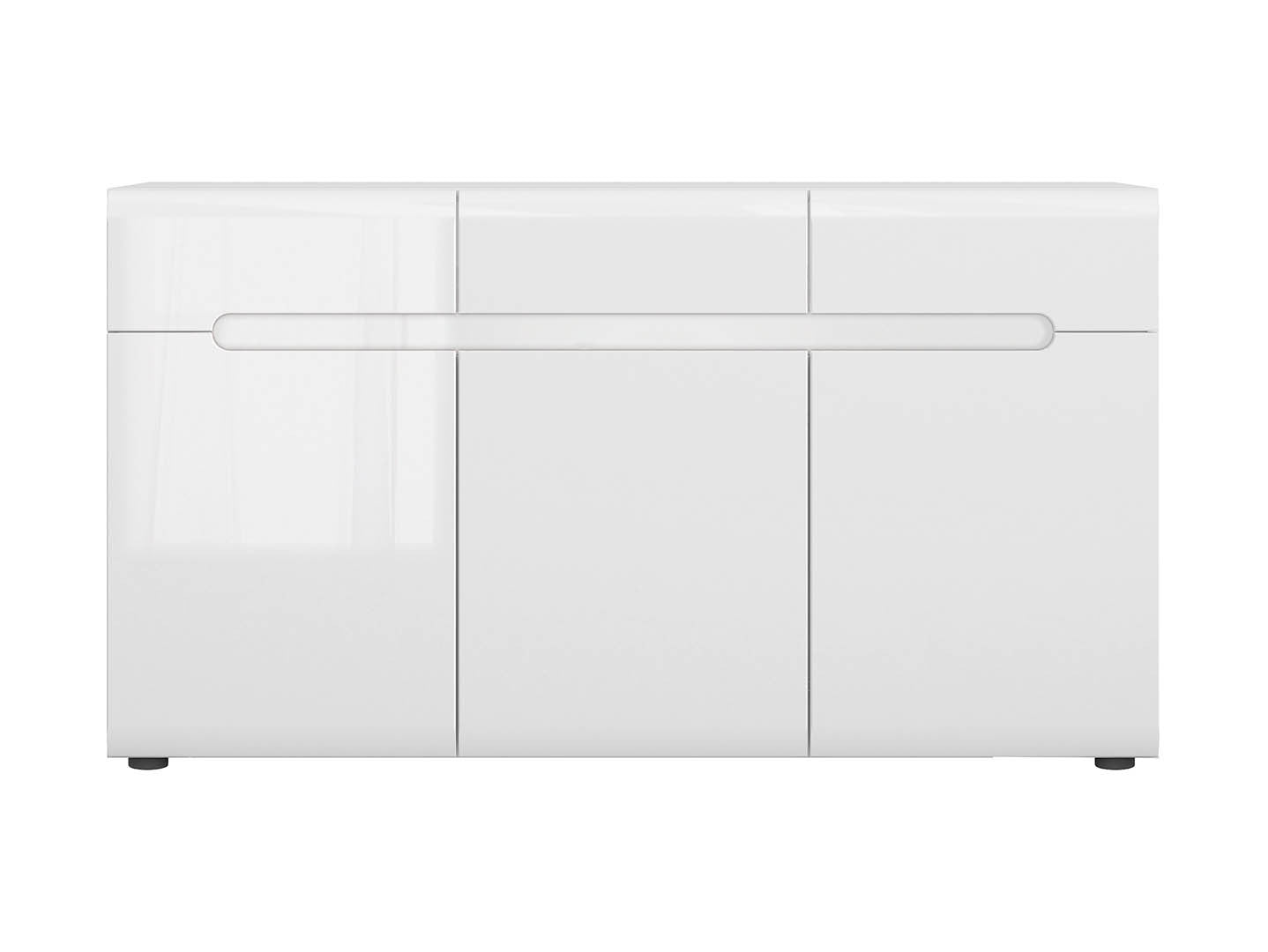 Azteca Trio Chest of Drawers 150cm – White & White Gloss | 3 Doors, 3 Drawers & Soft-Close