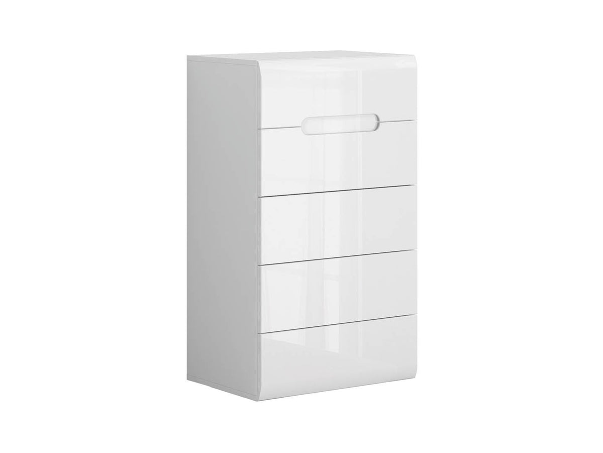 Azteca Trio Chest of Drawers 60 cm – White & White Gloss, 5 Soft-Close Drawers, Handleless