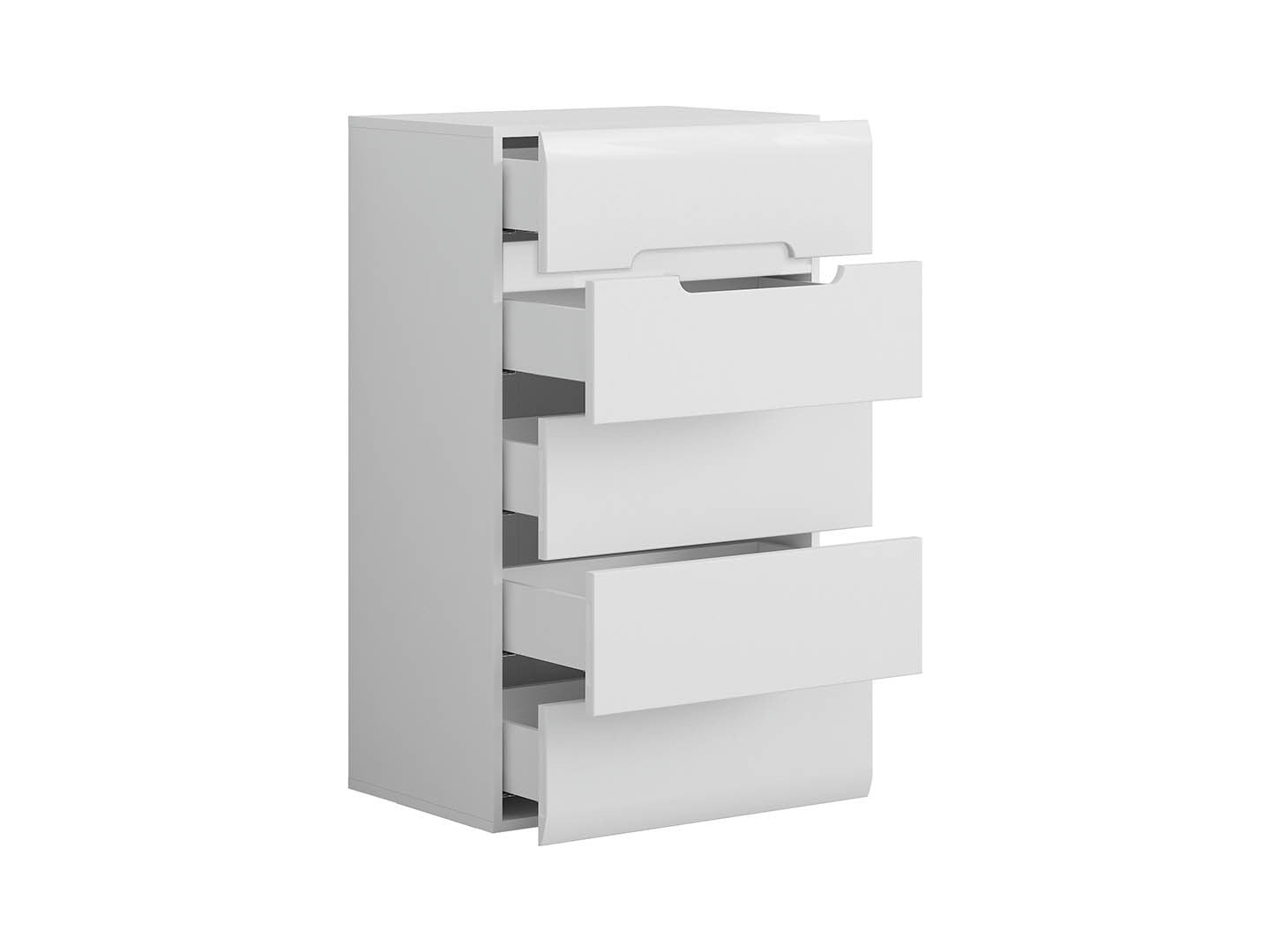 Azteca Trio Chest of Drawers 60 cm – White & White Gloss, 5 Soft-Close Drawers, Handleless