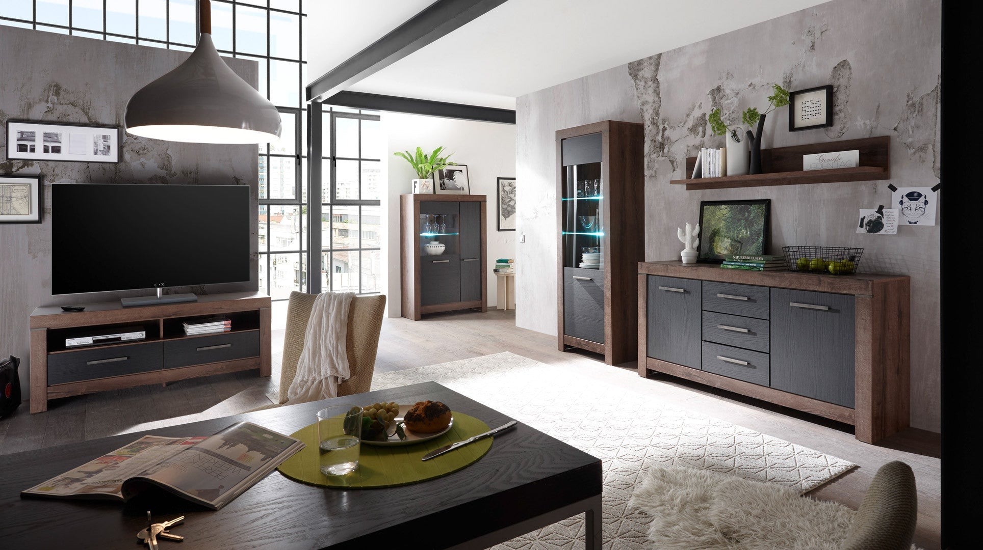 Balin Sideboard 160×85 cm – 2 Doors, 3 Drawers, Soft-Close | Monastery Oak & Black Oak