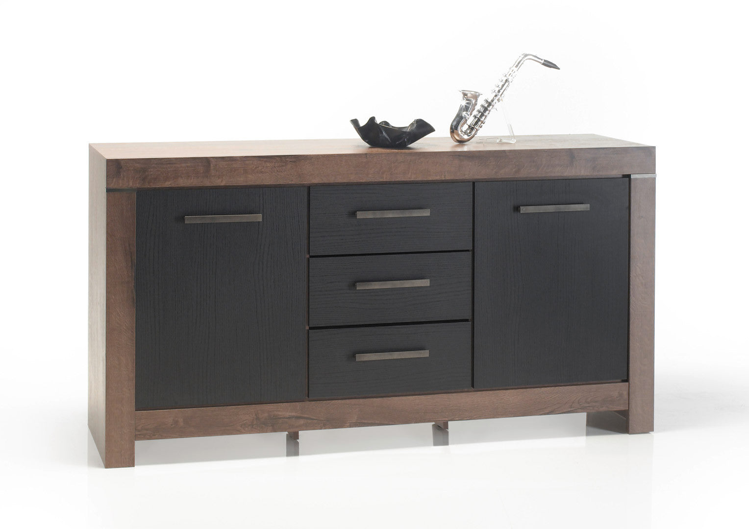 Balin Sideboard 160×85 cm – 2 Doors, 3 Drawers, Soft-Close | Monastery Oak & Black Oak