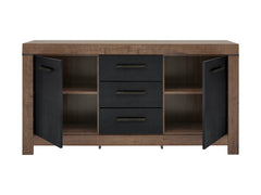 Balin Sideboard 160×85 cm – 2 Doors, 3 Drawers, Soft-Close | Monastery Oak & Black Oak