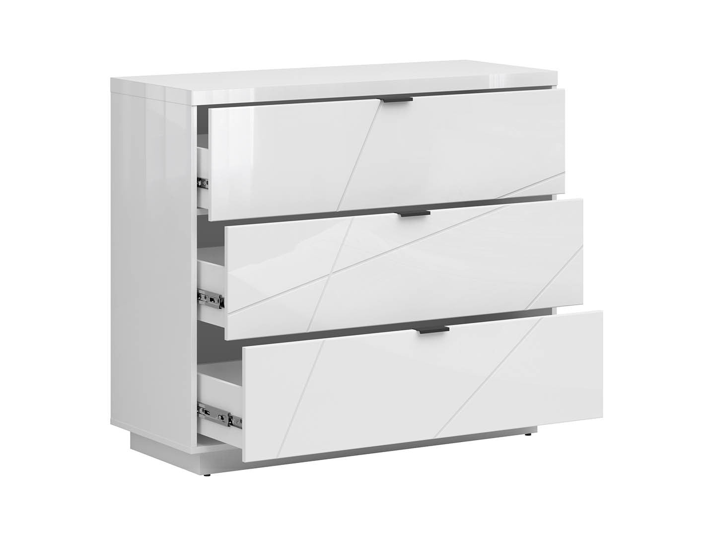 Forn Chest of Drawers | 3 Soft-Close Drawers & Routed Fronts | White Gloss | 106x93x42.5cm