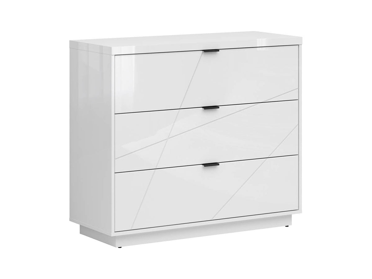 Forn Chest of Drawers | 3 Soft-Close Drawers & Routed Fronts | White Gloss | 106x93x42.5cm