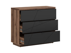 Forn — Chest of Drawers | 106 × 93 cm | 3 Soft-Close Drawers | Dark Delano Oak & Matt Black