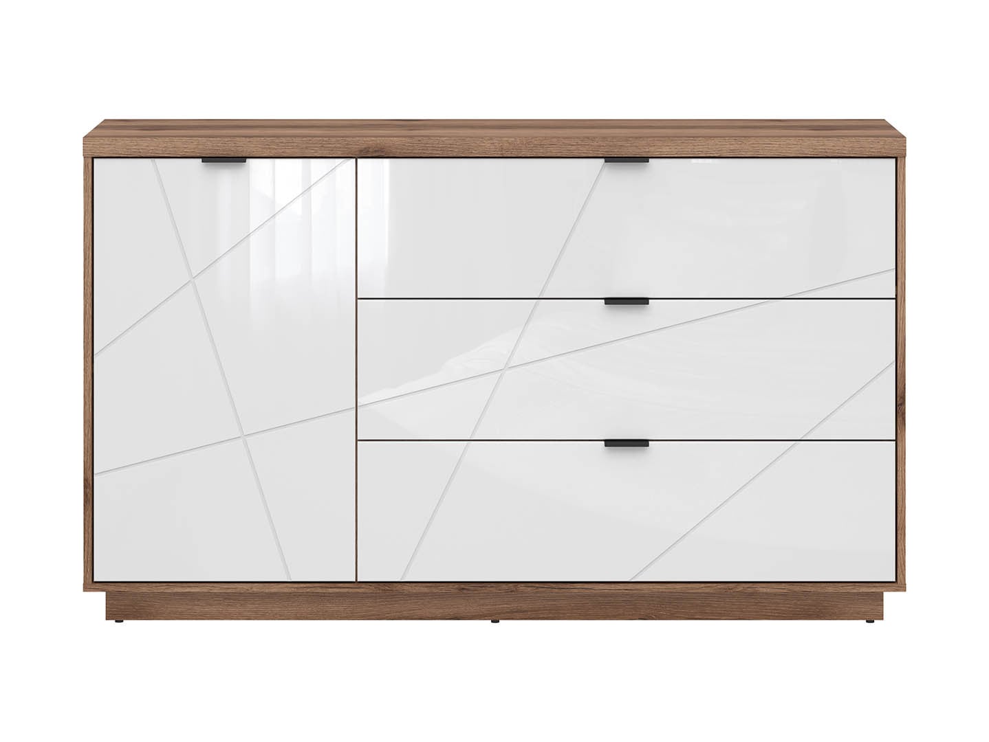 Forn Sideboard | 1 Door, Shelf & 3 Drawers | Dark Delano Oak & White Gloss | 156x93x42.5cm