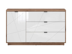 Forn Sideboard | 1 Door, Shelf & 3 Drawers | Dark Delano Oak & White Gloss | 156x93x42.5cm