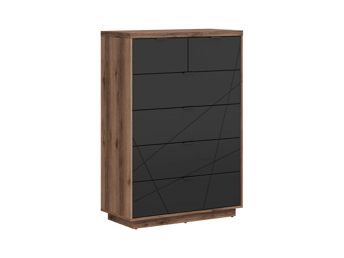 Forn Chest of Drawers – 6-Drawer Soft-Close Dresser | Dark Delano Oak / Black Matt | 90cm