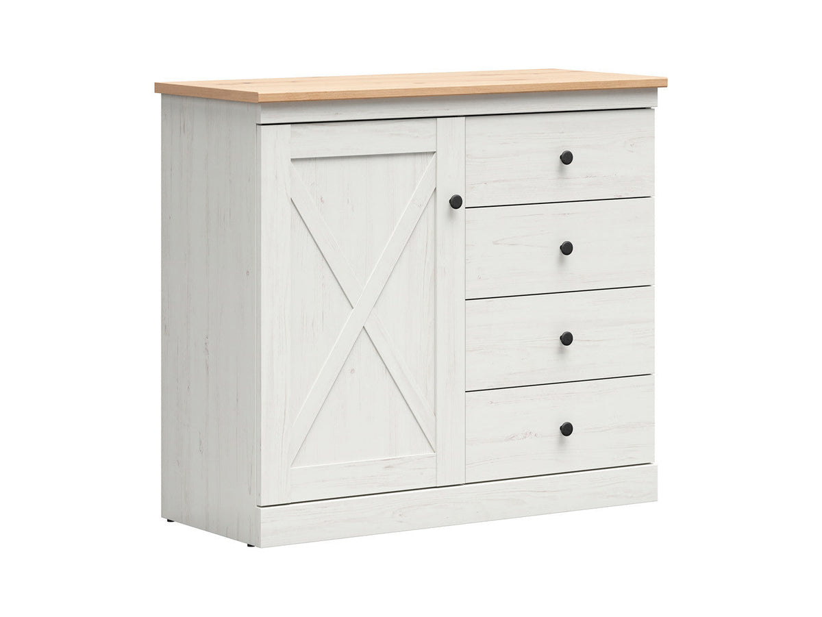 Frija Chest of Drawers 103 cm – 2 Doors & 4 Drawers – Andersen Pine White / Artisan Oak