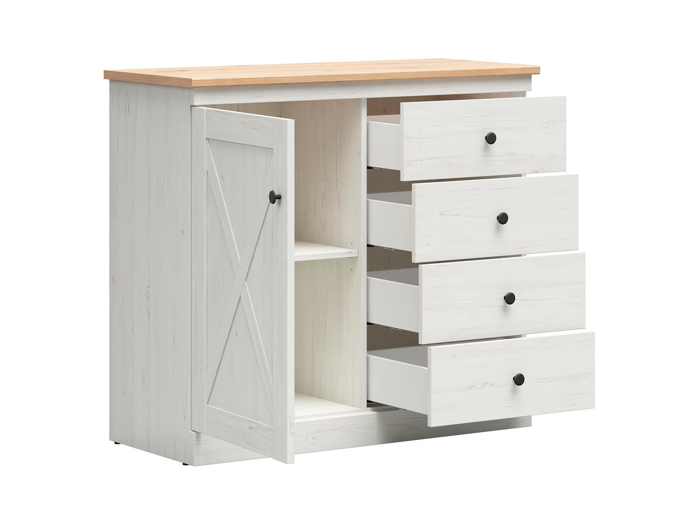 Frija Chest of Drawers 103 cm – 2 Doors & 4 Drawers – Andersen Pine White / Artisan Oak