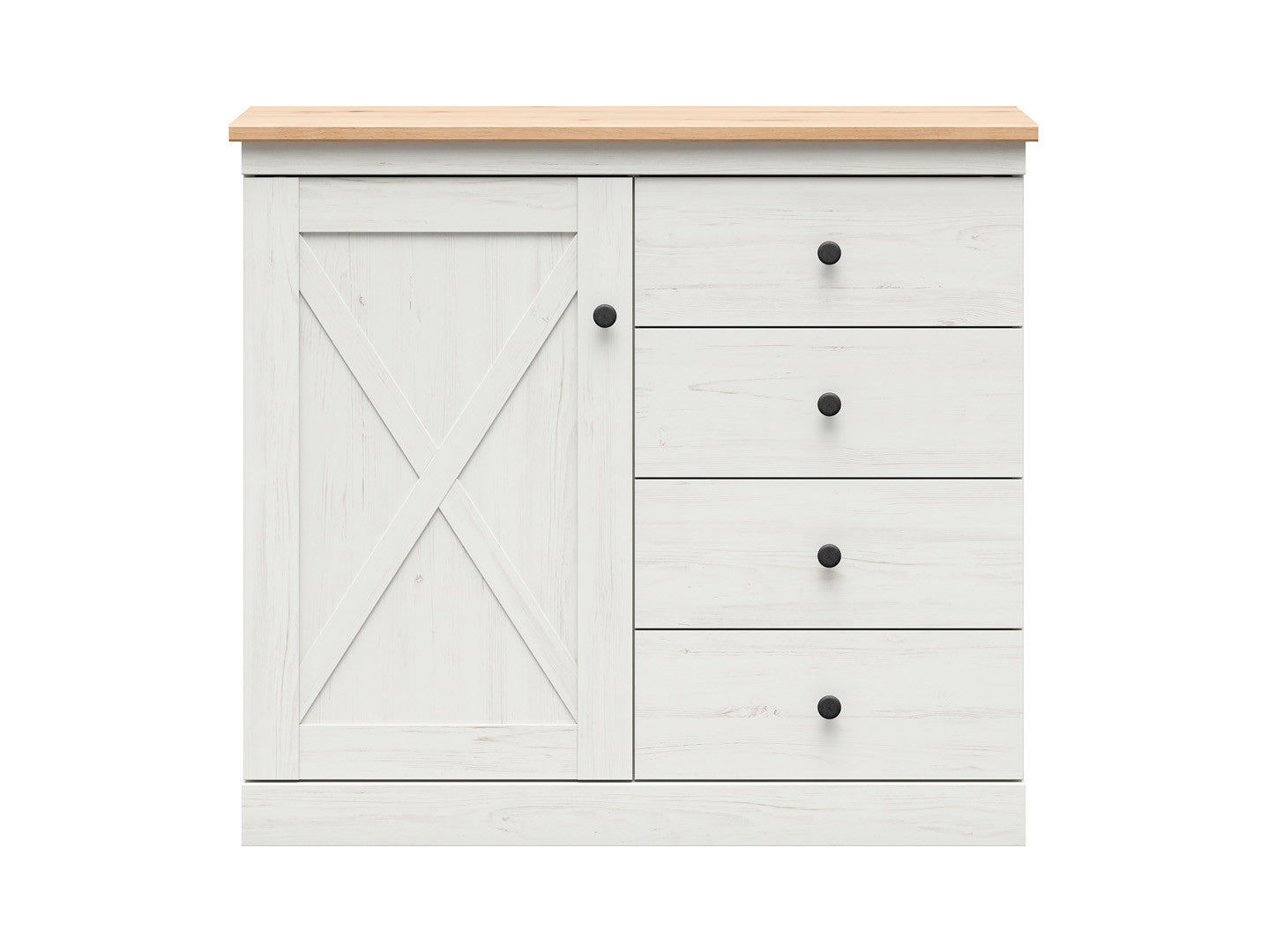 Frija Chest of Drawers 103 cm – 2 Doors & 4 Drawers – Andersen Pine White / Artisan Oak