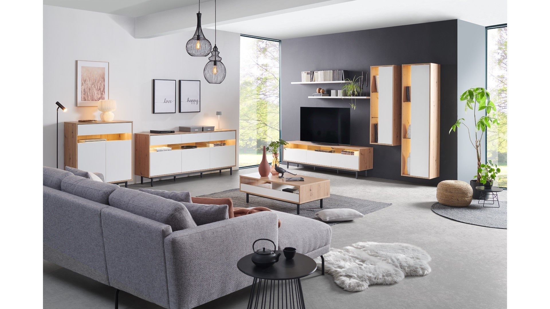 Gap Large Sideboard 190cm – Artisan Oak, White & Black | 3 Drawers & Shelves