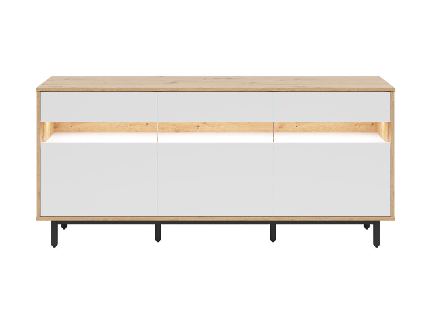 Gap Large Sideboard 190cm – Artisan Oak, White & Black | 3 Drawers & Shelves