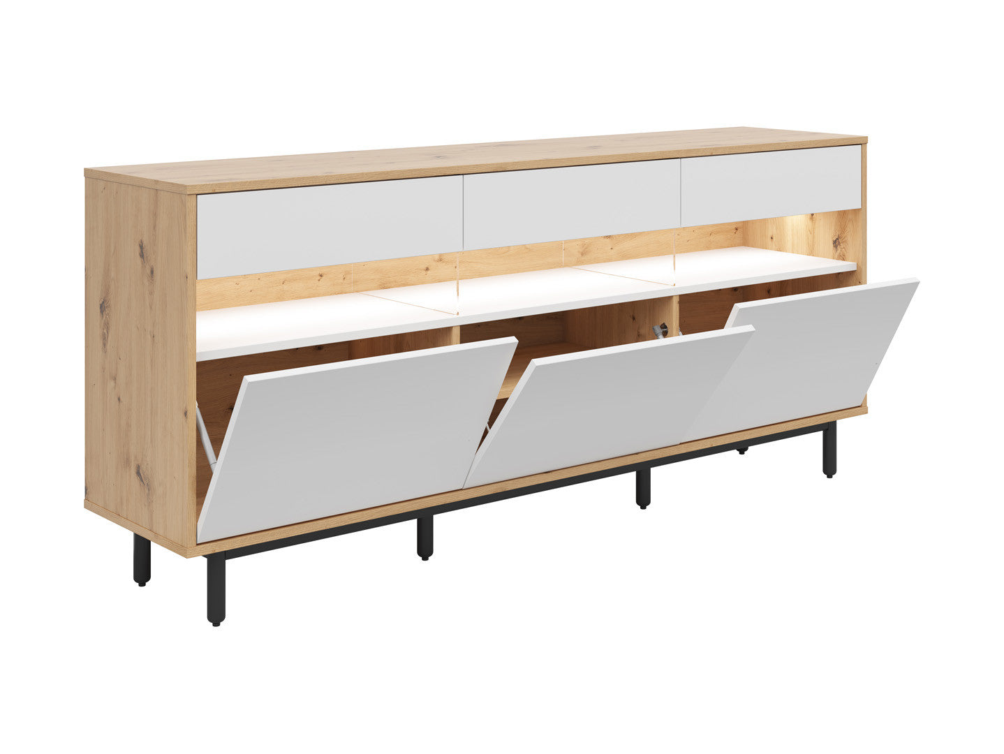 Gap Large Sideboard 190cm – Artisan Oak, White & Black | 3 Drawers & Shelves