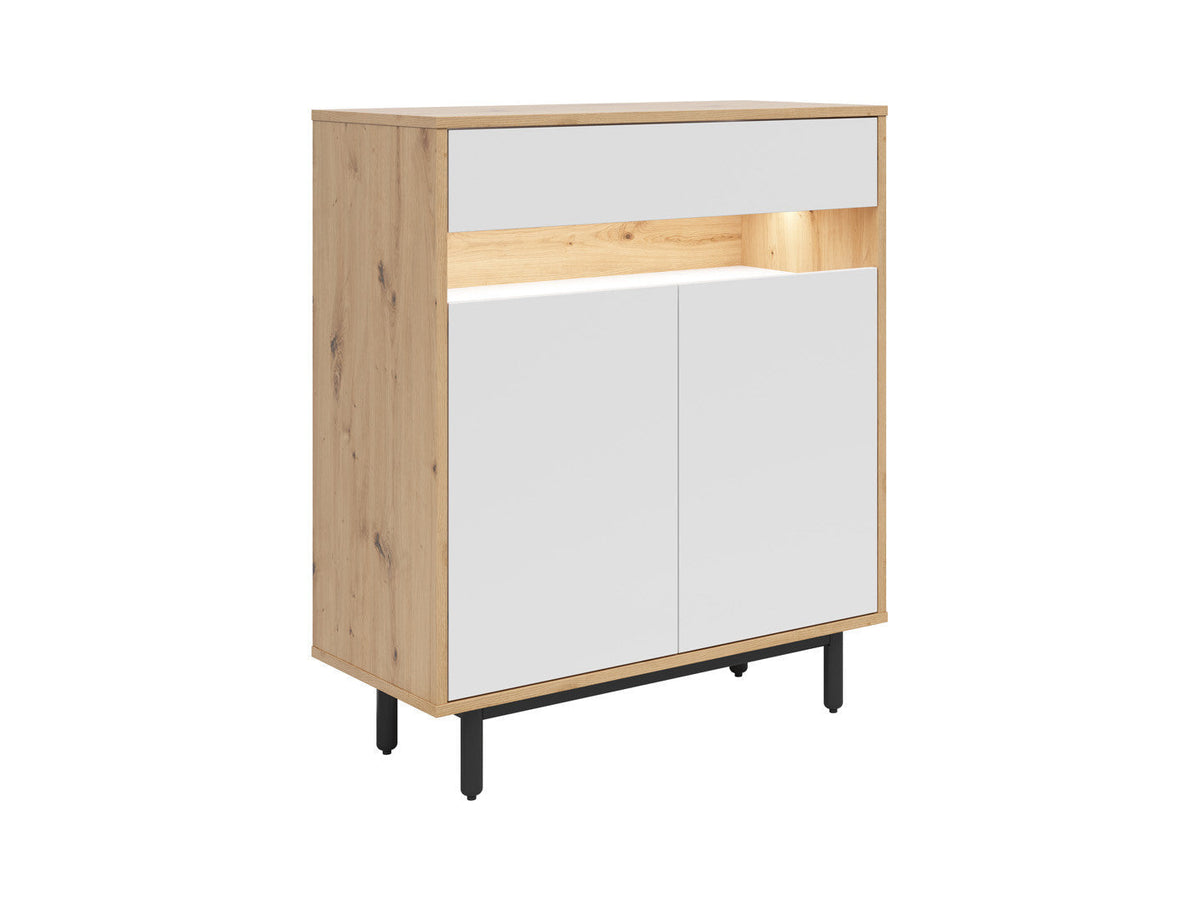Gap Chest of Drawers 90x108 cm – White & Artisan Oak, 1 Drawer, 4 Shelves, Black Legs
