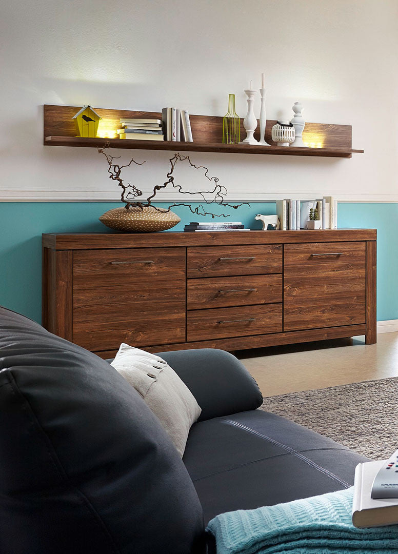 Gent Chest of Drawers | 3 Drawers & 4 Sections | Stirling Oak | 200x85cm | Soft-Close